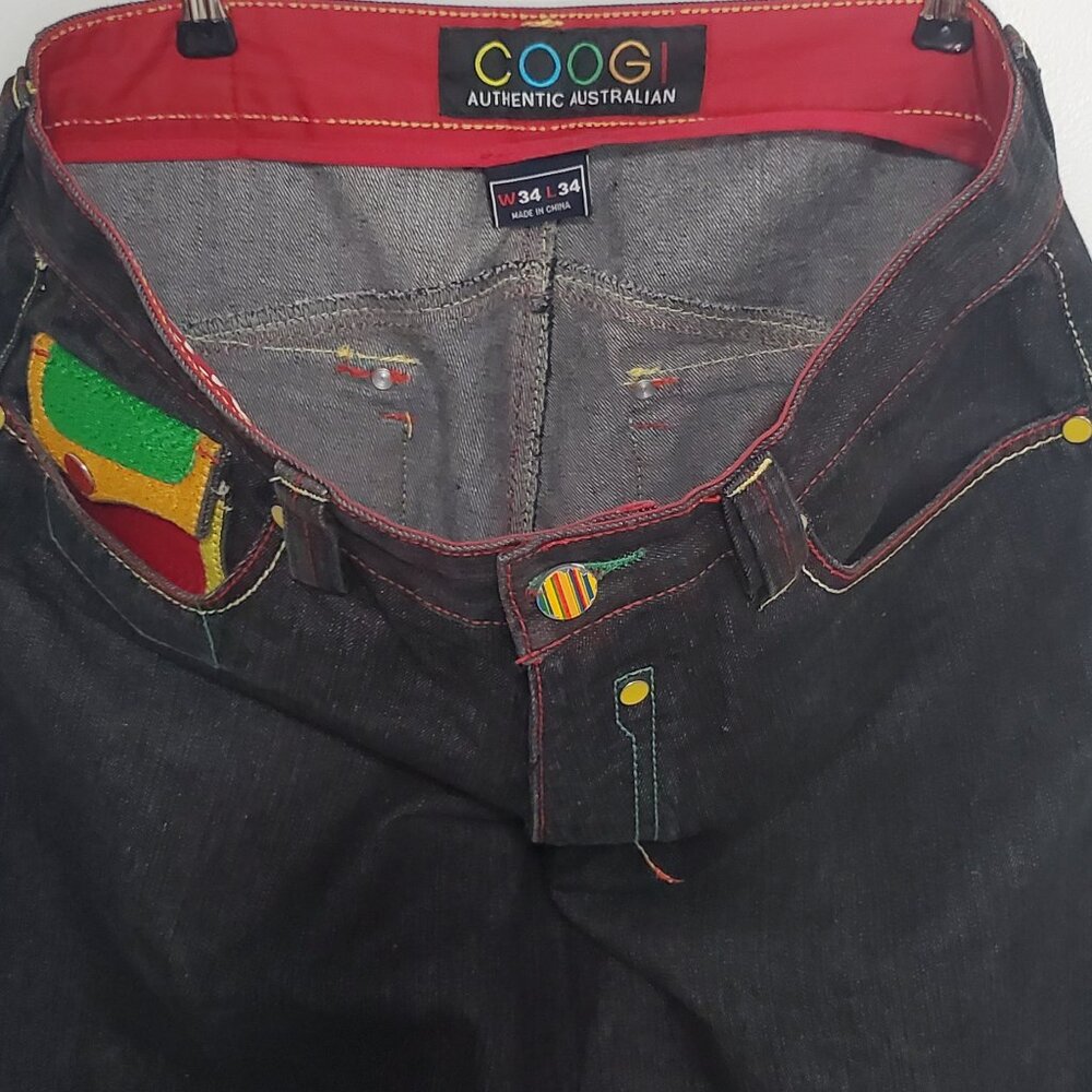 Authentic COOGI Men's Jeans Colorful Embroidered Yellow, Green, Blue, Red- 34x34 - Picture 4 of 14